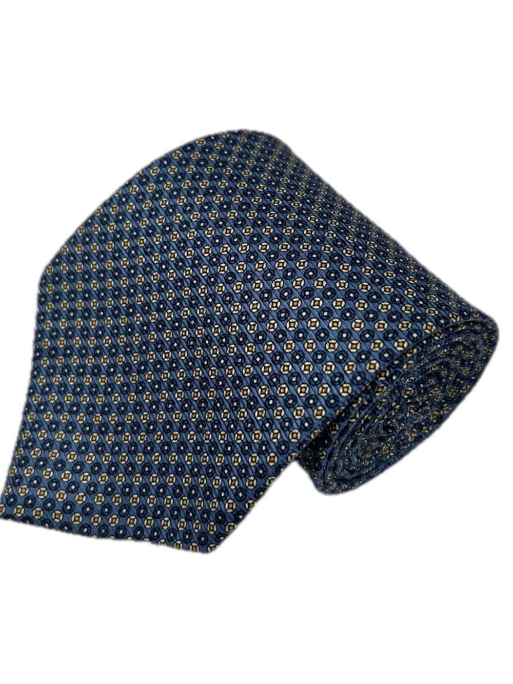 Polo University by Ralph Lauren Silk Blue Gold Geometric Necktie Tie